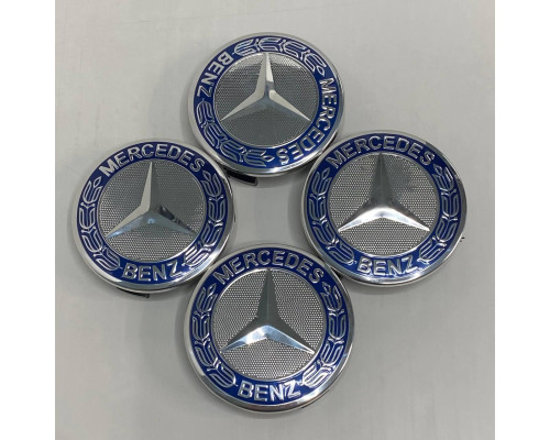Ковпачки в заводські диски Mercedes-Benz | Темно-синій глянець + хром | Новий формат