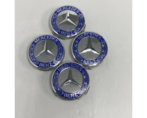 Ковпачки в заводські диски Mercedes-Benz | Синій глянець + хром | Новий формат