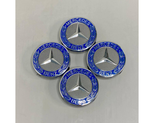 Ковпачки в заводські диски Mercedes-Benz | Голубий глянець + хром | Новий формат