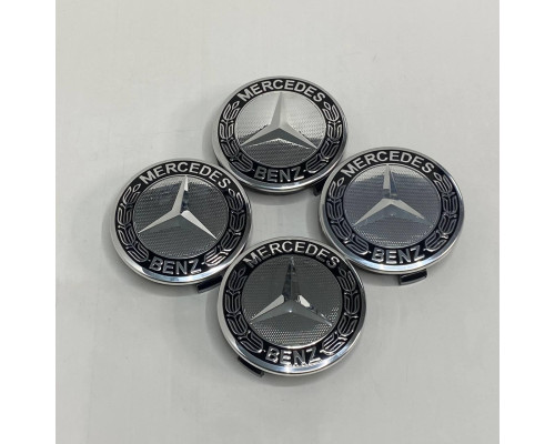 Ковпачки в заводські диски Mercedes-Benz | Хром + чорні колоски | Новий формат