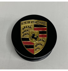 Ковпачок на диски Porsche Macan | Чорний глянець | Лого | 65мм