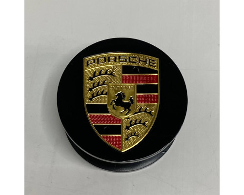 Ковпачок на диски Porsche Macan | Чорний глянець | Лого | 65мм