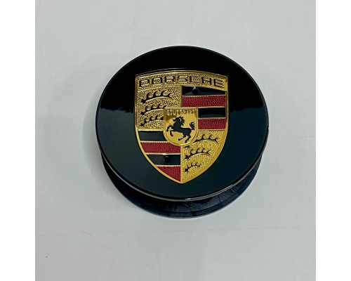 Ковпачок на диски Porsche | Чорний глянець | Золотий логотип | 76мм