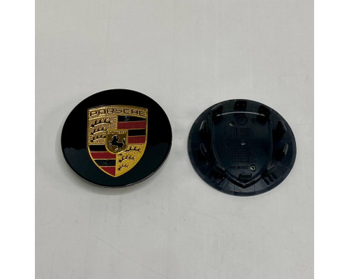 Ковпачок на диски Porsche | Чорний глянець | Золотий логотип | 76мм