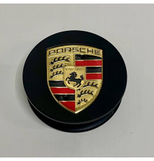 Ковпачок на диски Porsche | Чорний сатин | Золотий логотип | 76мм