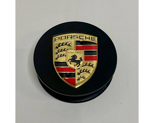 Ковпачок на диски Porsche | Чорний сатин | Золотий логотип | 76мм