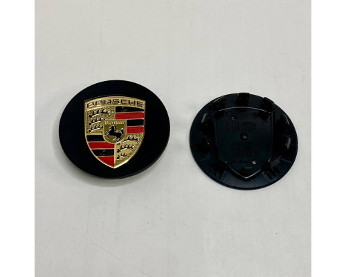 Ковпачок на диски Porsche | Чорний сатин | Золотий логотип | 76мм