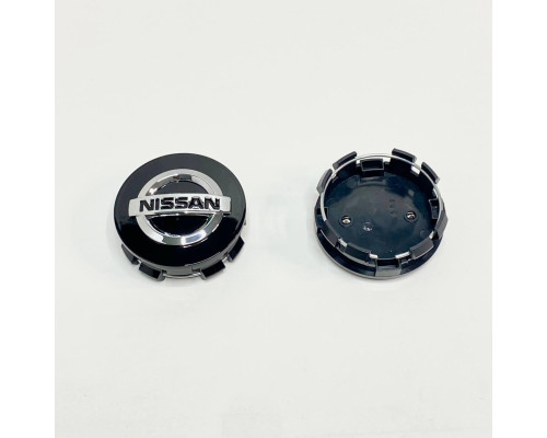 Ковпачок Nissan на заводські диски | чорний глянець / хром логотип | 64 / 70 мм