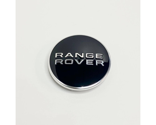 Ковпачок Range Rover на заводські диски — чорний глянець / хром лого — 62 / 48 мм